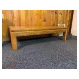 Oak coffee table measures 28deep x 56wide x 16in tall