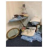 Ironing board, steam iron, bedding, electric blankets, heating pads, bedspreads, two wall mirrors and more