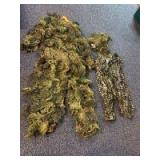 XL ghillie suit with hat, jacket, pants and an extra pair of unmatching camo pants