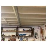 Jumper cables, Dado set, cedar closet lining lumber, backsaw, paint brushes, framing clamps, retractable light, sandpaper, nails, hand saws