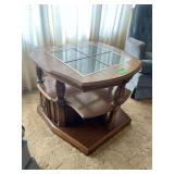 Modern oak glass top side table w/ door and shelves 26 x 28 x 21H