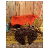 Mink stoll, fur shawl, 2 fur hats and an orange sheepskin
