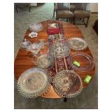Iris and herringbone bowl, candlewick items, serving and cake plates