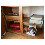Vintage portable record player, books, scrapbooks, table games, dominoes, Viewmaster and more