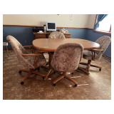 40'  kitchen table w/ 18' leaf and 4 swivel castered chairs