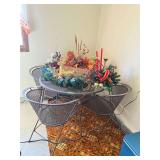 48' round expanded metal patio table and 4 matching chairs No contents