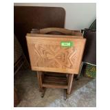 4 oak TV trays and rack