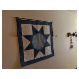 Quilted wall hanging 36 sq and small knick knack shelf