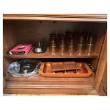 Candle holders, serving bowls, amber glasses, wood trays, etc...