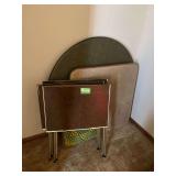 1 round, 1 square card table and 3 tv trays