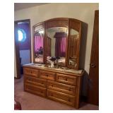 Thomasville oak triple dresser w/ mirror 19D x 62L x 80H