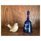 Fenton hand painted glass bird and bell