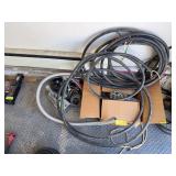 Variety of trailer/towing items, jack wheel, trailer couplers, lock, safety chains, adjustable drop hitch receiver etc...