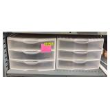 2 plastic drawer units containing zip ties, shrink tubing, sharpening stones