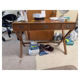 Small desk w/crossbar legs and 3 drawers 20D x 44L x 30H NO CONTENTS