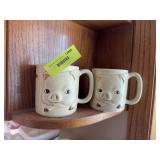 2 hand painted pig coffee mugs