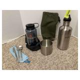 Firebox stainless steel bottle, plastic bottle, GSI pan and Hydroflask flatware set