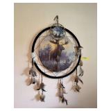 Large dream catcher w/ moose on canvas center and a smaller dram catcher