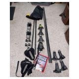 2 sets of Yakima clamp on car top carriers, kayak saddles and wheels