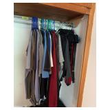 Men's shirts-lots of Under Armour and dry fit shirts, slacks and hangers