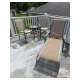 Aluminum deck furniture includes chaise lounge, 2 straight chairs and table Chairs need repainting