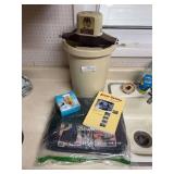 4 quart ice cream maker, new in package soft side cooler, river safety book and portable beer glass