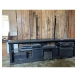 Television console stand with Sony Blu-ray player and Cineplex 220 home theater system, and speakers