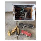 Train trestle parts, train engine, and train car