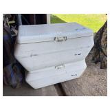 Two matching coolers with broken handles