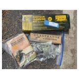 Shotgun cleaning kit, antique hornady handbook, Eelastrator tool