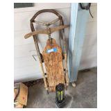 Antique runner sled, and vintage lava lamp