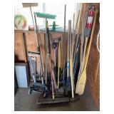 Assortment of yard tools, and boat oars