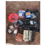 Black & Decker drill, carbon monoxide detector, small utility pump and various additional household items