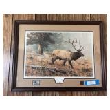“Morning in the Mist” by Ken Carlson signed and numbered artist proof 1990 Rocky Mountain Elk Foundation Bull Elk print 31 x 24