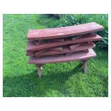48" poly patio table and 4 redwood arch benches