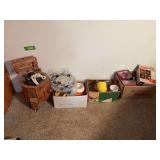 Wood wringer washer planter, and 3 boxes of flower pots, vases etc..