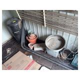 Smoker, porch milk box, hog pan and terracotta flower pots
