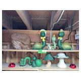 Ceramic turtles, mushrooms, caterpillars, ladybugs and a stump