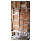 2 wooden step ladders