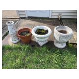 Concrete urns, flower pot and birdbath pedestal