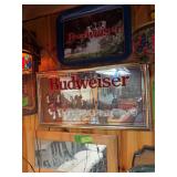 Budweiser wood framed coathook mirror, bar mirror and tray