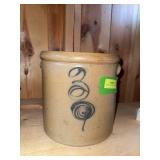 3 gallon bee sting salt glazed crock w applied handles, see photos for condition