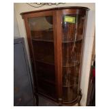 Antique oak double curved glass china hutch 14D x 35L x 60H