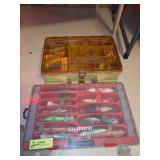 Shimano box w/lures, Plano box w/leadheads and sinkers