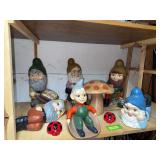 Ceramic trolls, mushroom and ladybugs