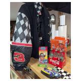 Earnhart letter jacket and Richard Petty racing items