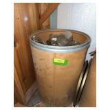 Large pasteboard barrel of canning jars, look to be pint and quart