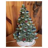 11” ceramic Christmas tree, missing a few bulbs