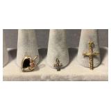 Three Black Hills Gold necklace charms-large cross is marked 10K 12K, heart is marked 10K, small cross is marked 10K