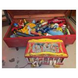 Fisher Price Circus vintage wood toy w/accessories, doll cradle, bench/toy box